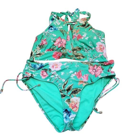 Gibson Latimer Bikini L 3 Pc Set Green Floral - Picture 1 of 6
